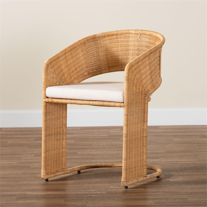 Pemberly Row Light Honey Rattan Dining Chair with U-Shaped Base