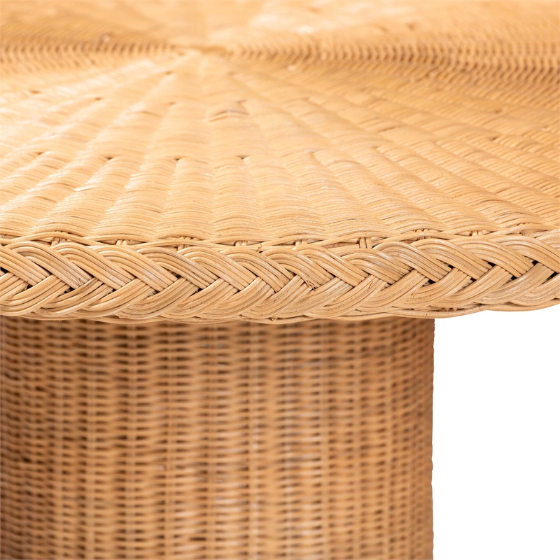 Pemberly Row Braided Light Honey Rattan Pedestal Round Dining Table
