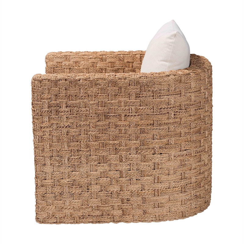 Pemberly Row Light Brown Seagrass Tuxedo Arm Chair with Cushions