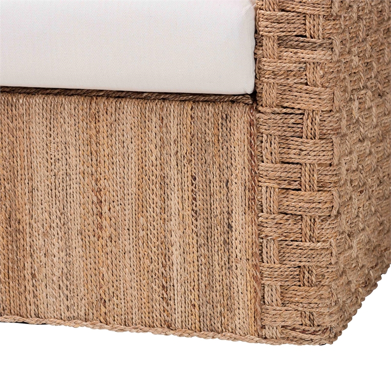 Pemberly Row Light Brown Seagrass Tuxedo Arm Chair with Cushions