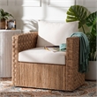 Pemberly Row Light Brown Seagrass Tuxedo Arm Chair with Cushions