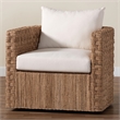 Pemberly Row Light Brown Seagrass Tuxedo Arm Chair with Cushions