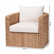 Pemberly Row Light Brown Seagrass Tuxedo Arm Chair with Cushions