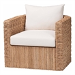 Pemberly Row Light Brown Seagrass Tuxedo Arm Chair with Cushions