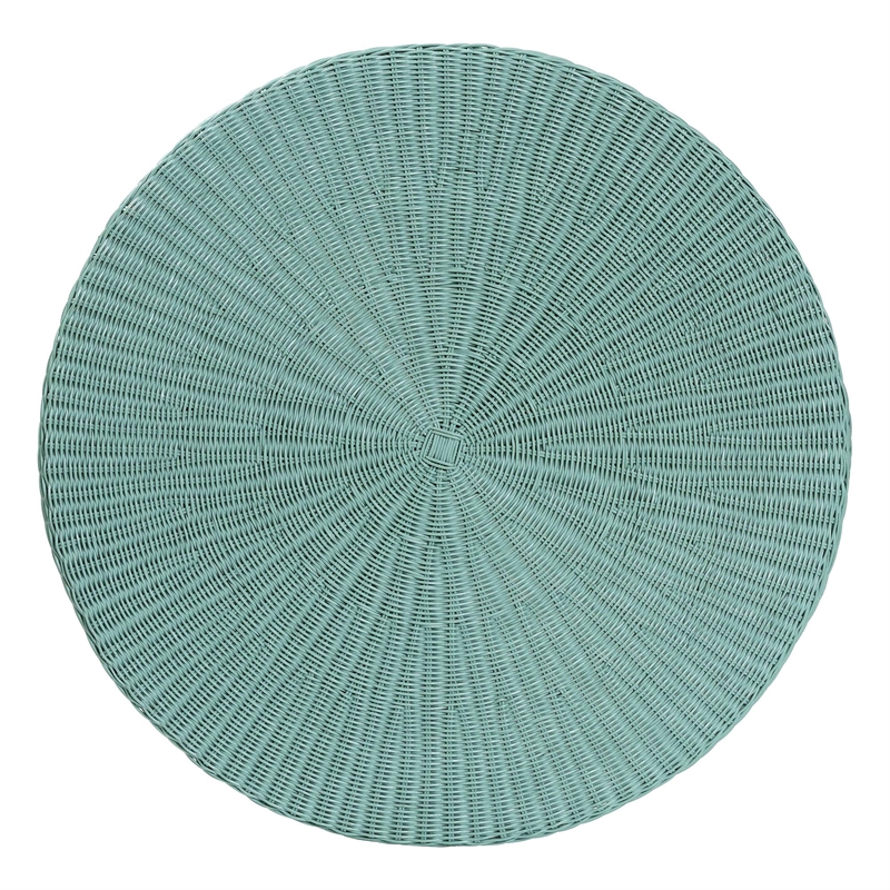Pemberly Row Seafoam Green Scalloped Rattan Round Coffee Table