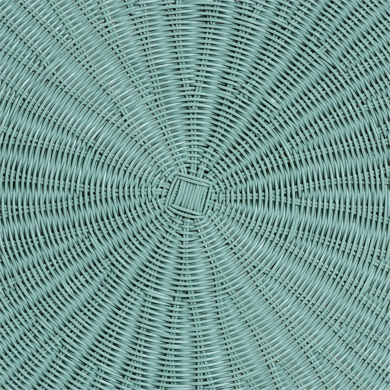 Pemberly Row Seafoam Green Scalloped Rattan Round Coffee Table