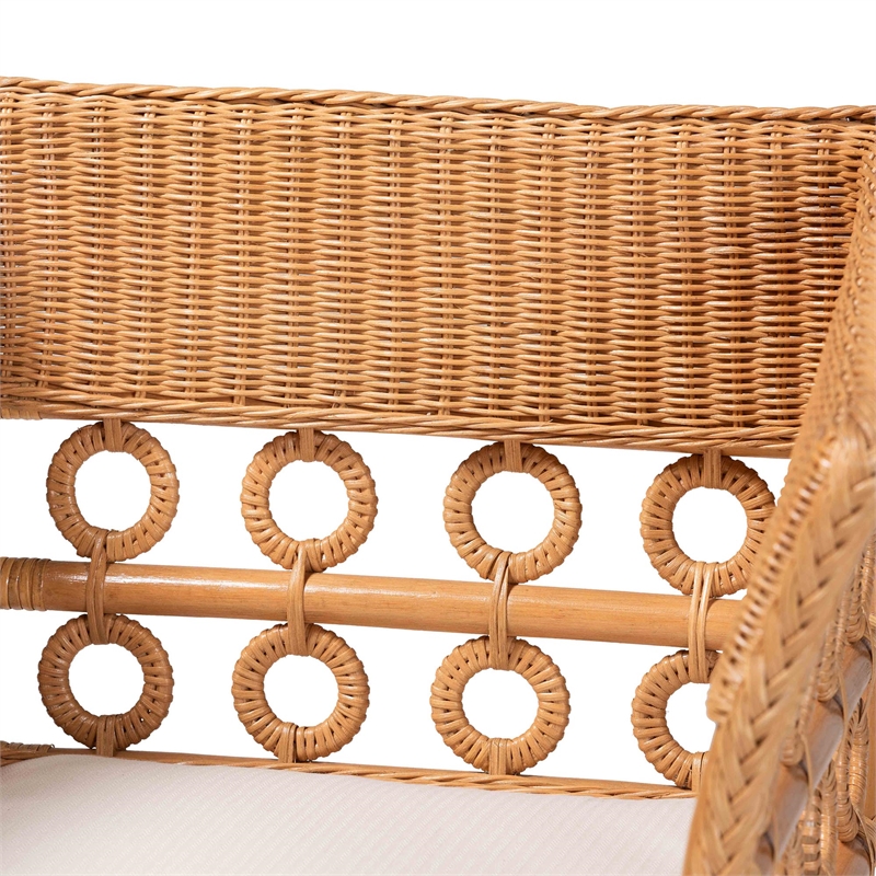 Pemberly Row Light Honey Rattan Arm Chair with Braided Detailing