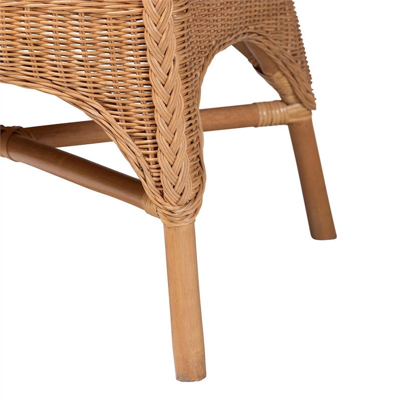 Pemberly Row Light Honey Rattan Arm Chair with Braided Detailing