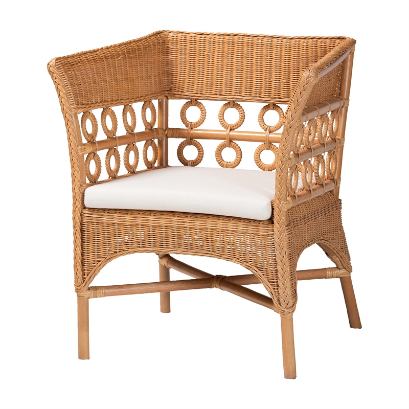 Pemberly Row Light Honey Rattan Arm Chair with Braided Detailing