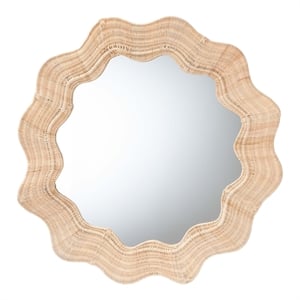 Pemberly Row Scalloped Natural Rattan Round Accent Wall Mirror