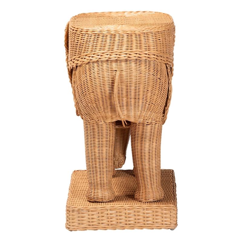 Pemberly Row Light Honey Rattan Elephant Sculpture End Table