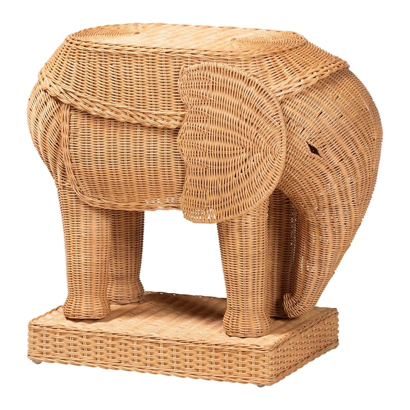 Pemberly Row Light Honey Rattan Elephant Sculpture End Table