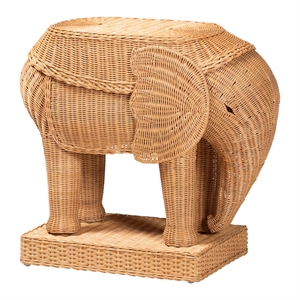 Pemberly Row Light Honey Rattan Elephant Sculpture End Table