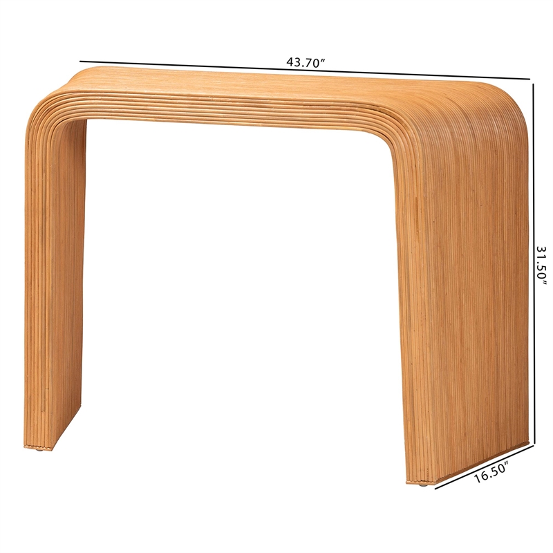 Pemberly Row Light Honey Fluted Rattan Reversible Waterfall Console Table