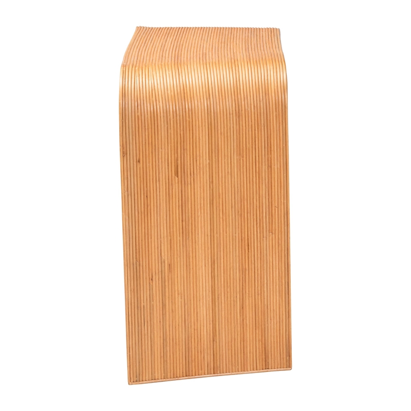 Pemberly Row Light Honey Fluted Rattan Reversible Waterfall Console Table