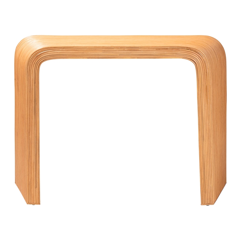 Pemberly Row Light Honey Fluted Rattan Reversible Waterfall Console Table