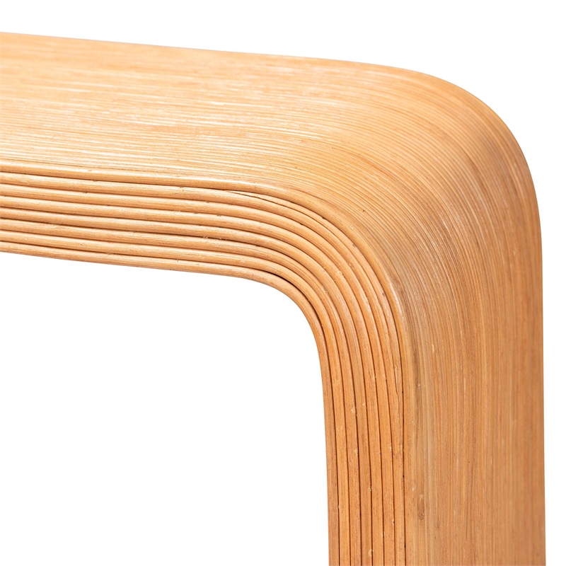 Pemberly Row Light Honey Fluted Rattan Reversible Waterfall Console Table