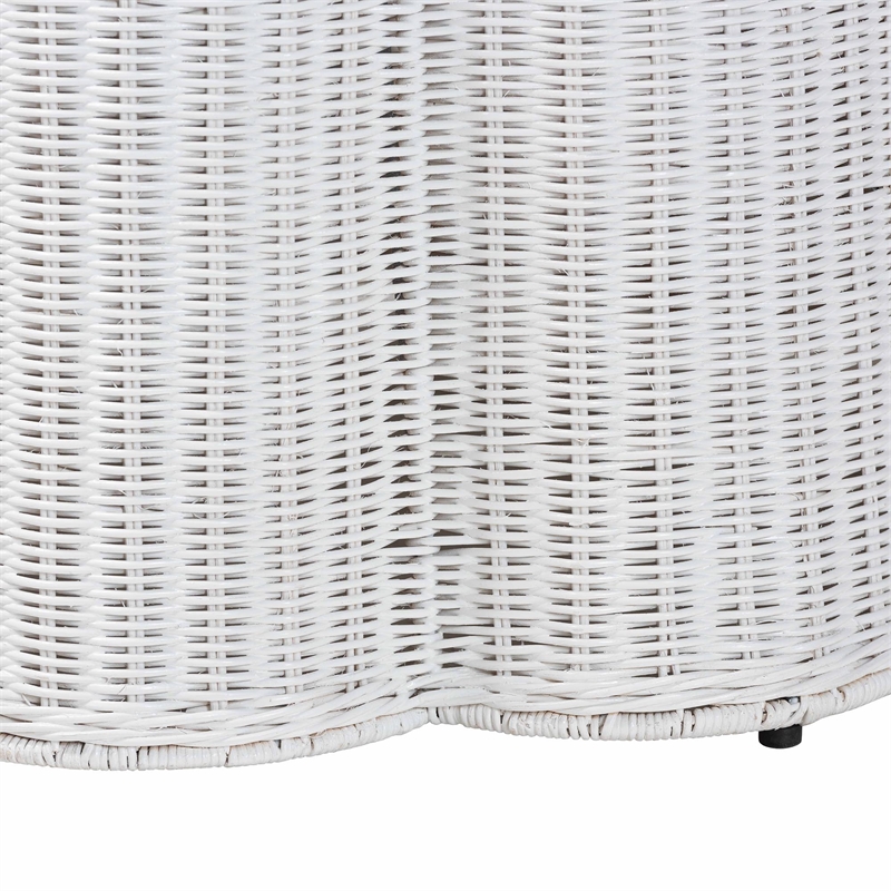 Pemberly Row Contemporary White Scalloped Rattan Round End Table