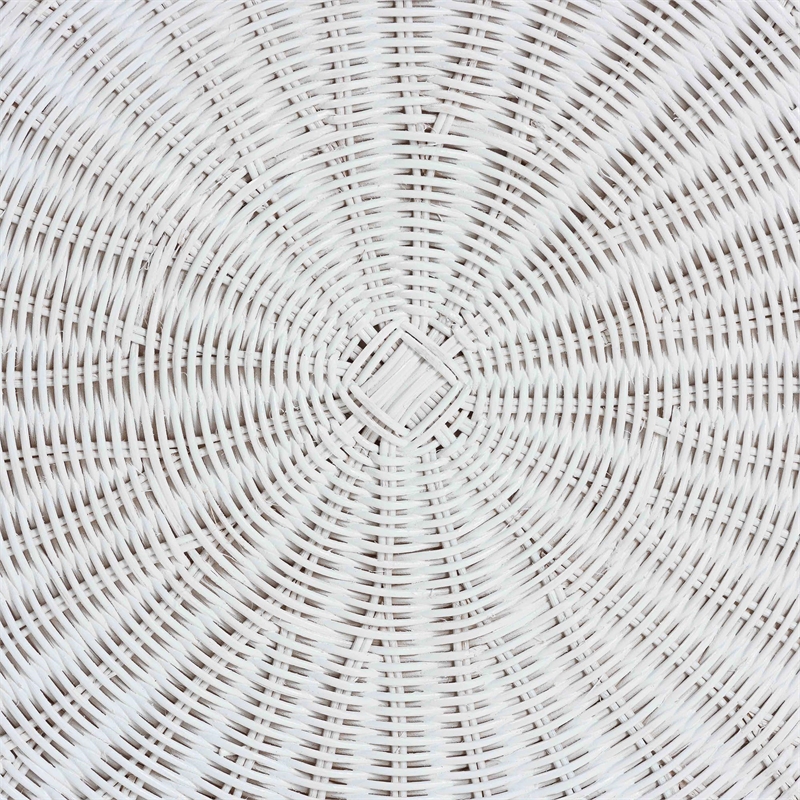 Pemberly Row Contemporary White Scalloped Rattan Round End Table