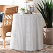 Pemberly Row Contemporary White Scalloped Rattan Round End Table