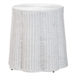 Pemberly Row Contemporary White Scalloped Rattan Round End Table