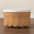 Pemberly Row Light Honey Scalloped Rattan Round Ottoman with Cushion