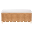 Pemberly Row Light Honey Scalloped Rattan Ottoman Bench with Cushion