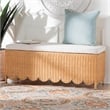 Pemberly Row Light Honey Scalloped Rattan Ottoman Bench with Cushion