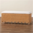 Pemberly Row Light Honey Scalloped Rattan Ottoman Bench with Cushion