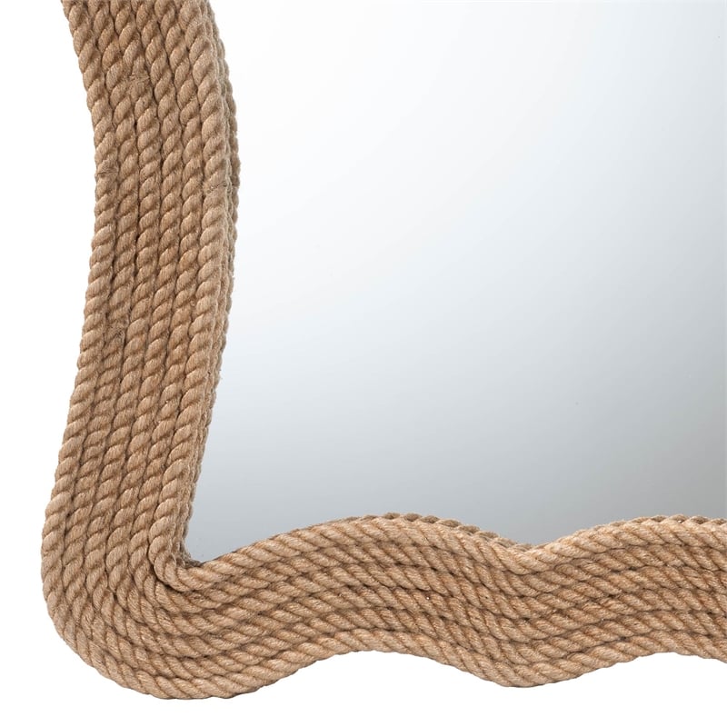Pemberly Row Contemporary Woven Rope Scalloped Round Accent Wall Mirror