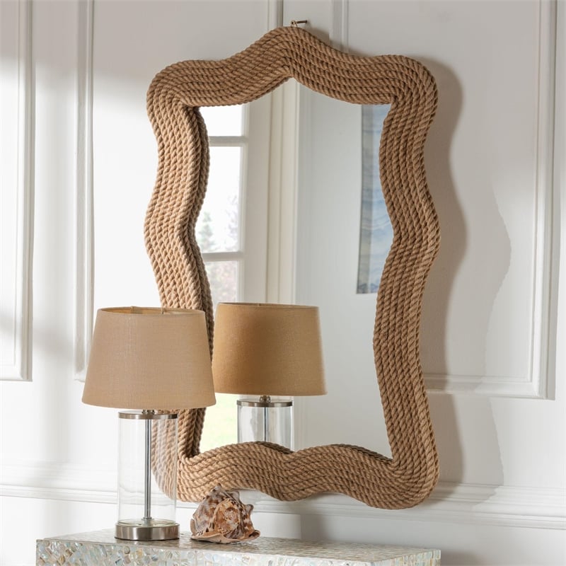 Pemberly Row Contemporary Woven Rope Scalloped Round Accent Wall Mirror