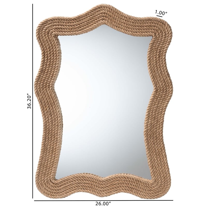 Pemberly Row Contemporary Woven Rope Scalloped Round Accent Wall Mirror