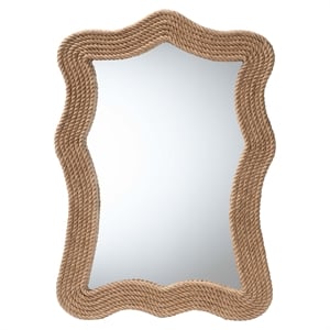 Pemberly Row Contemporary Woven Rope Scalloped Round Accent Wall Mirror