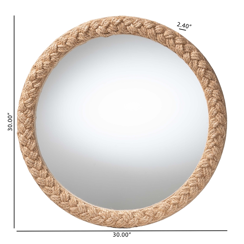 Pemberly Row Contemporary Braided Rope Round Coastal Accent Wall Mirror