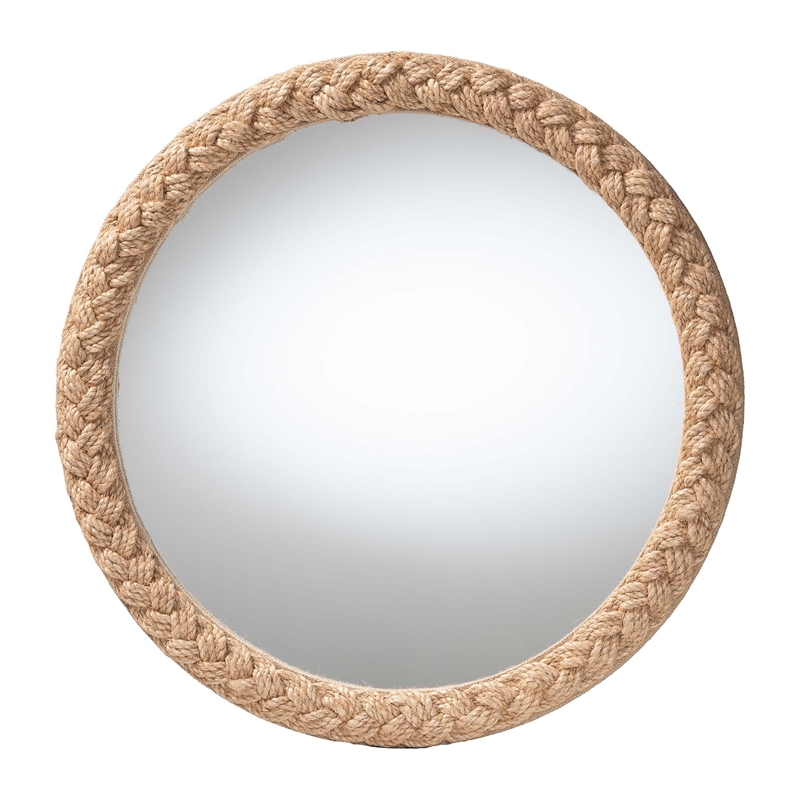 Pemberly Row Contemporary Braided Rope Round Coastal Accent Wall Mirror