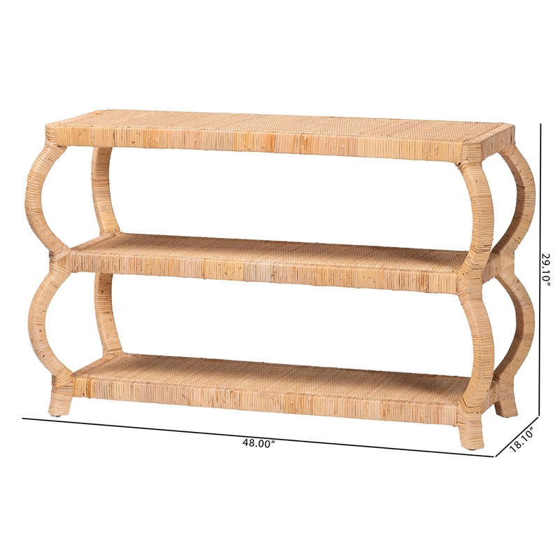 Pemberly Row Natural Rattan 3-Tier Console Table with Rounded Legs