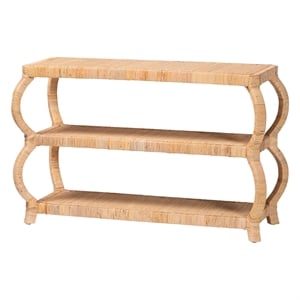 Pemberly Row Natural Rattan 3-Tier Console Table with Rounded Legs