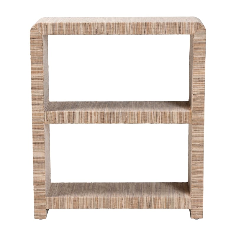Pemberly Row Woven Grasscloth 2-Shelf Bookshelf with Rounded Corners