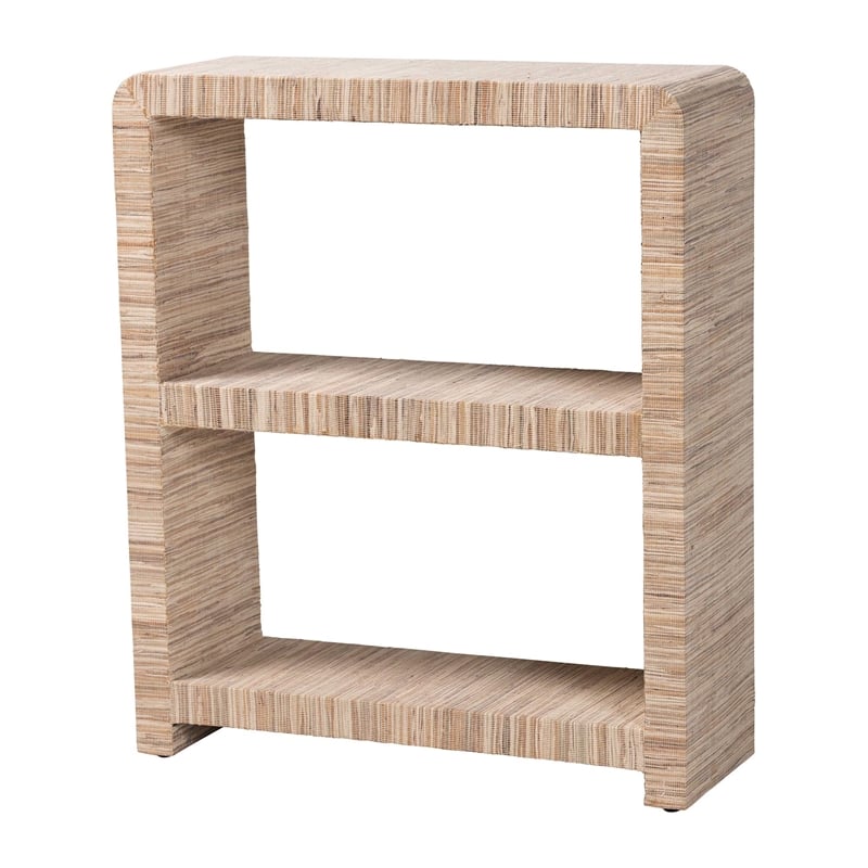 Pemberly Row Woven Grasscloth 2-Shelf Bookshelf with Rounded Corners