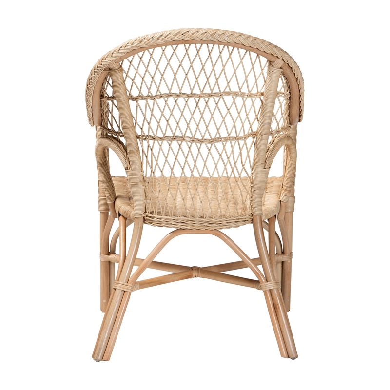 Pemberly Row Natural Rattan Arm Chair with Braided Outline and Angled Legs