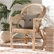 Pemberly Row Natural Rattan Arm Chair with Braided Outline and Angled Legs