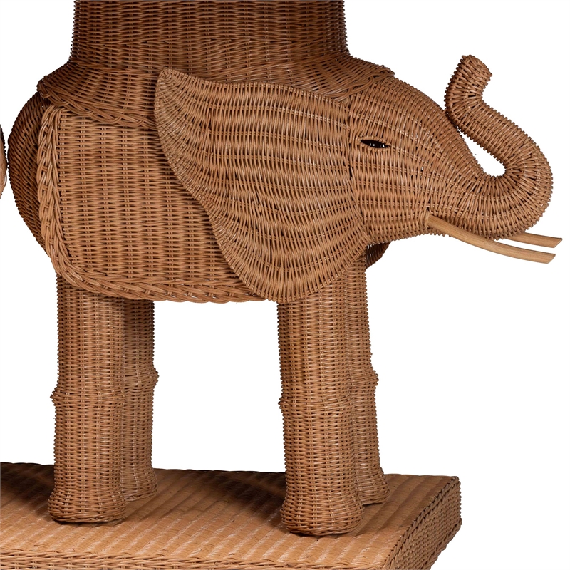 Pemberly Row Contemporary Honey Rattan Elephant Sculpture Console Table