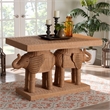 Pemberly Row Contemporary Honey Rattan Elephant Sculpture Console Table