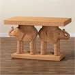 Pemberly Row Contemporary Honey Rattan Elephant Sculpture Console Table