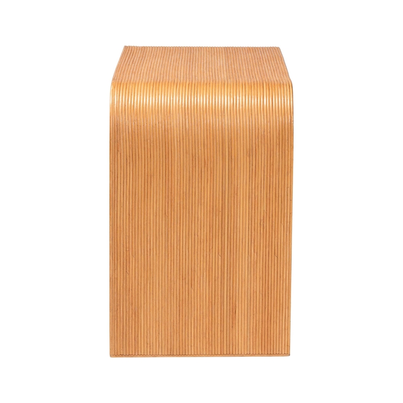 Pemberly Row Light Honey Fluted Rattan Waterfall Console Table