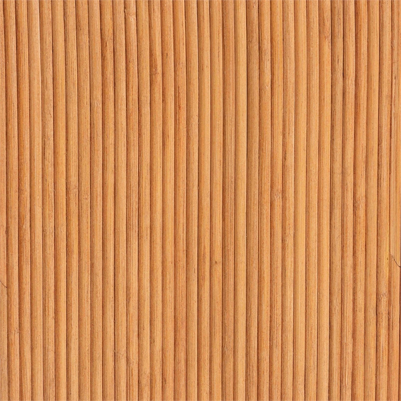 Pemberly Row Light Honey Fluted Rattan Waterfall Console Table