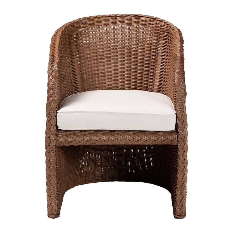 Pemberly Row Peanut Brown Braided Rattan Arm Chair with Cushion