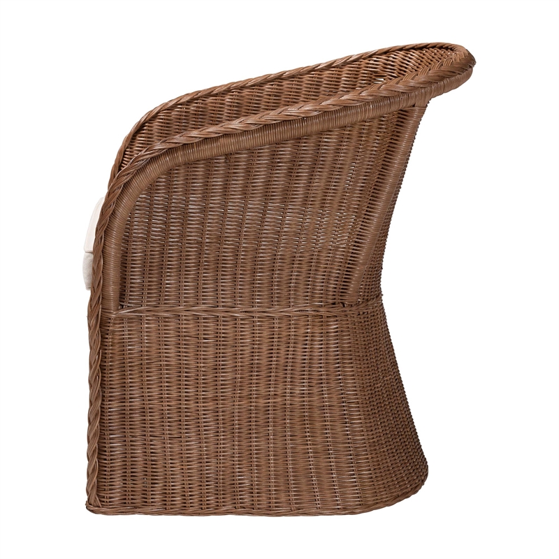 Pemberly Row Peanut Brown Braided Rattan Arm Chair with Cushion