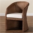 Pemberly Row Peanut Brown Braided Rattan Arm Chair with Cushion