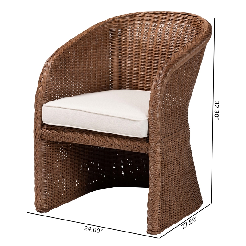 Pemberly Row Peanut Brown Braided Rattan Arm Chair with Cushion